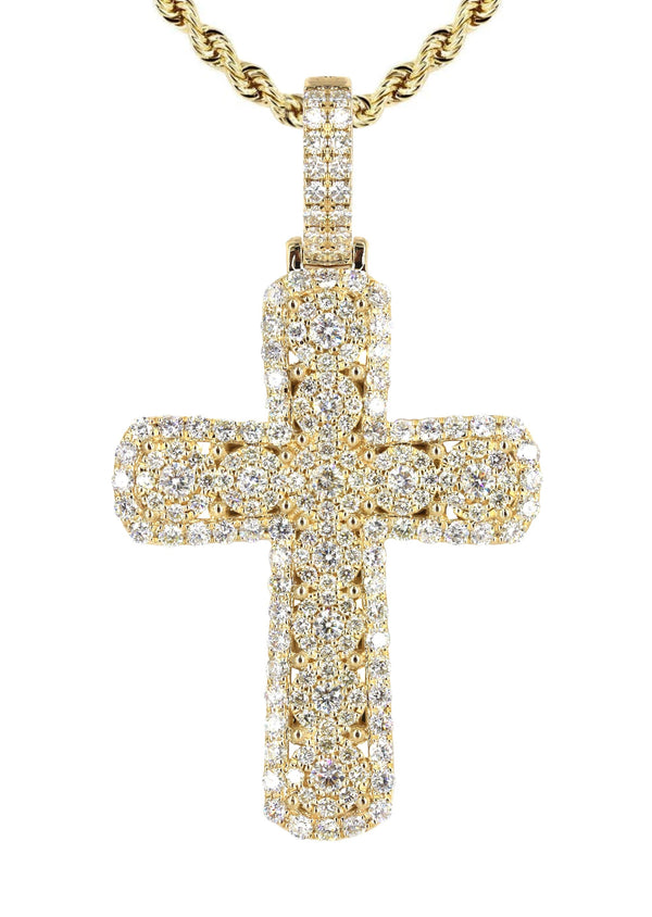 14K Yellow Gold Diamond Cross Necklace | 2.9 Carats