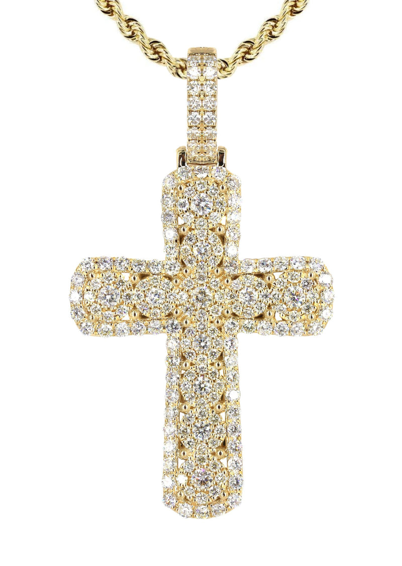 14K Yellow Gold Diamond Cross Necklace | 2.9 Carats