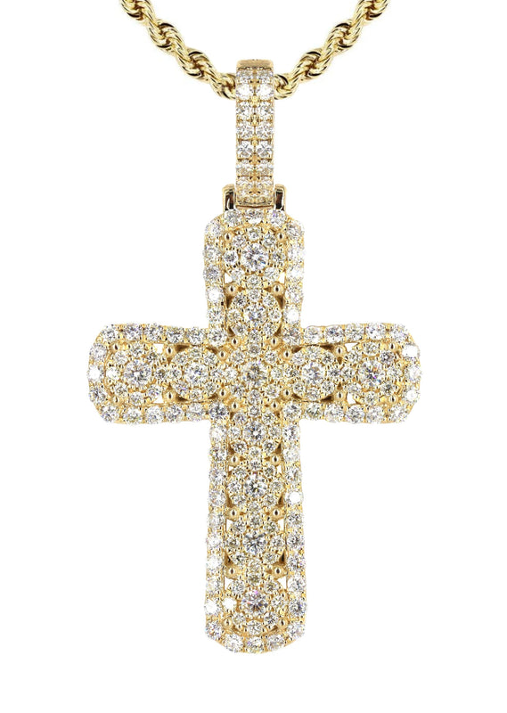 14K Yellow Gold Diamond Cross Necklace | 2.9 Carats