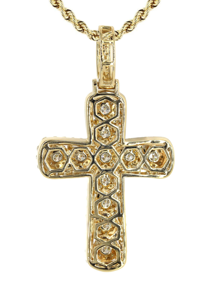 14K Yellow Gold Diamond Cross Necklace | 2.9 Carats