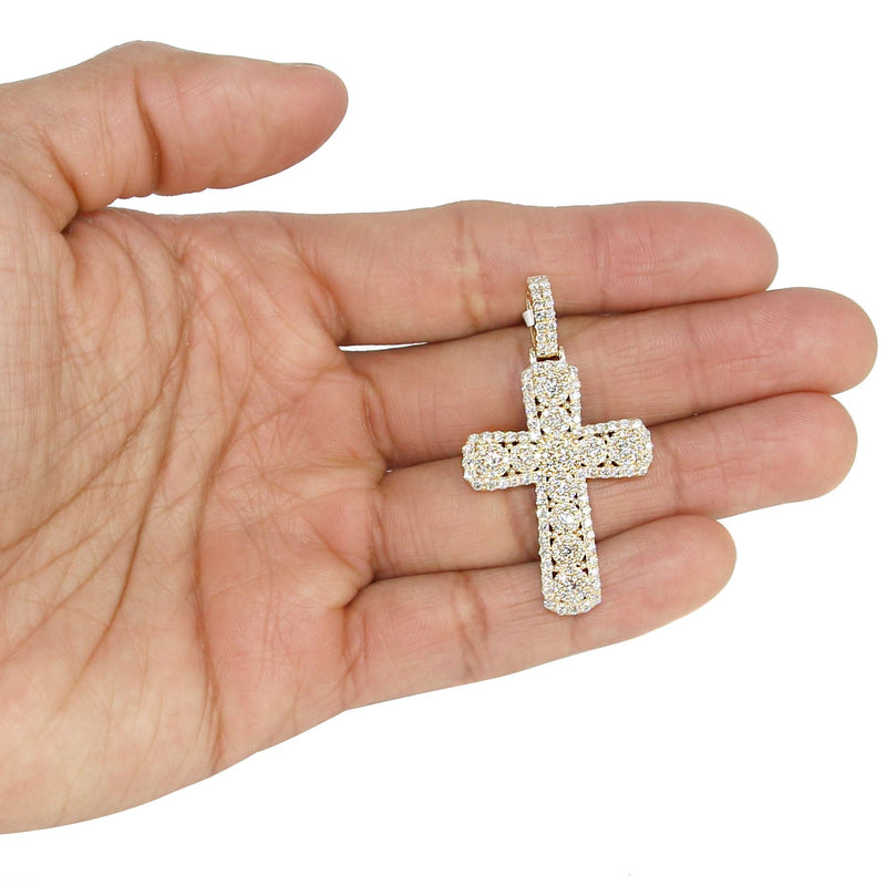 14K Yellow Gold Diamond Cross Necklace | 2.9 Carats