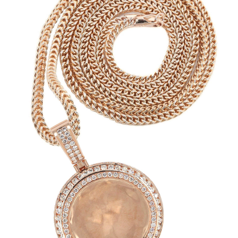 14K Rose Gold Diamond Round Picture Pendant Necklace | 4.25 Carats | Appx. 20.9 Grams