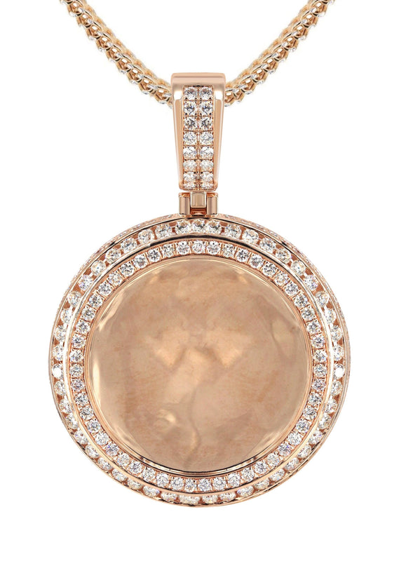 14K Rose Gold Diamond Round Picture Pendant Necklace | 4.25 Carats | Appx. 20.9 Grams