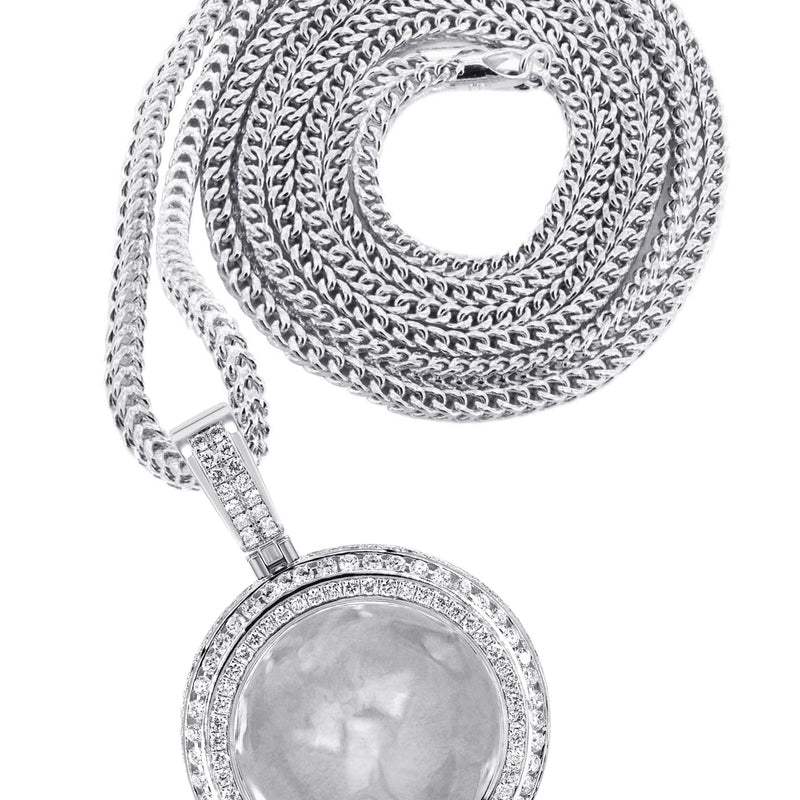 14K White Gold Diamond Round Picture Pendant Necklace | 4.25 Carats | Appx. 21 Grams