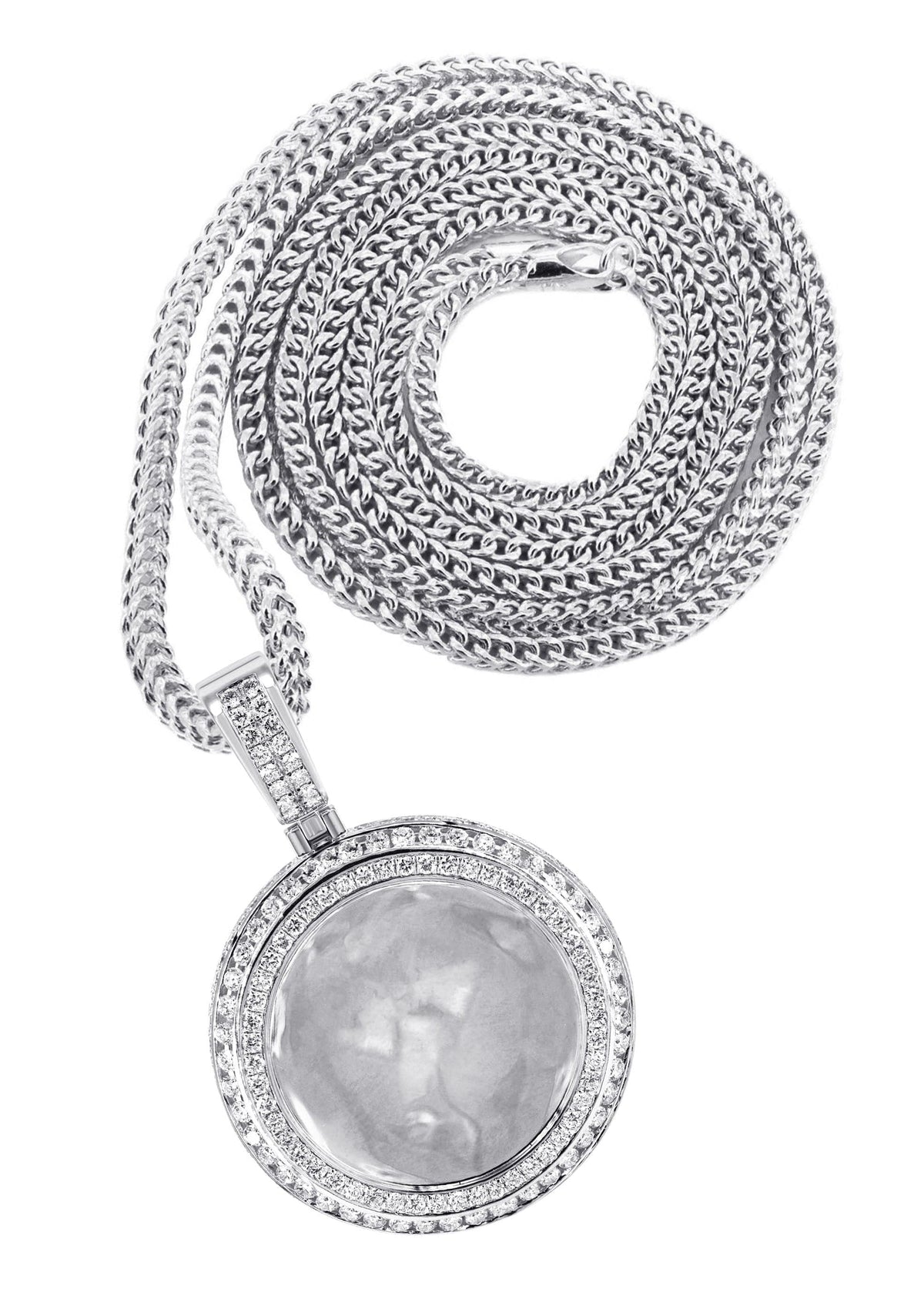 14K White Gold Diamond Round Picture Pendant Necklace | 4.25 Carats | Appx. 21 Grams