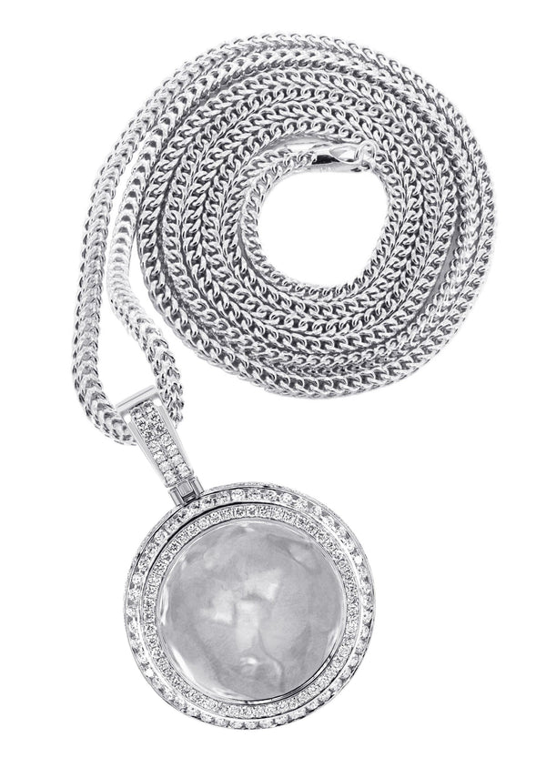 14K White Gold Diamond Round Picture Pendant Necklace | 4.25 Carats | Appx. 21 Grams