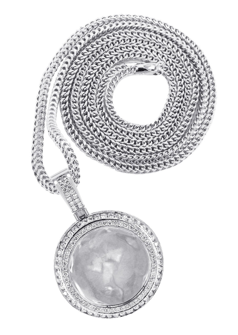 14K White Gold Diamond Round Picture Pendant Necklace | 4.25 Carats | Appx. 21 Grams
