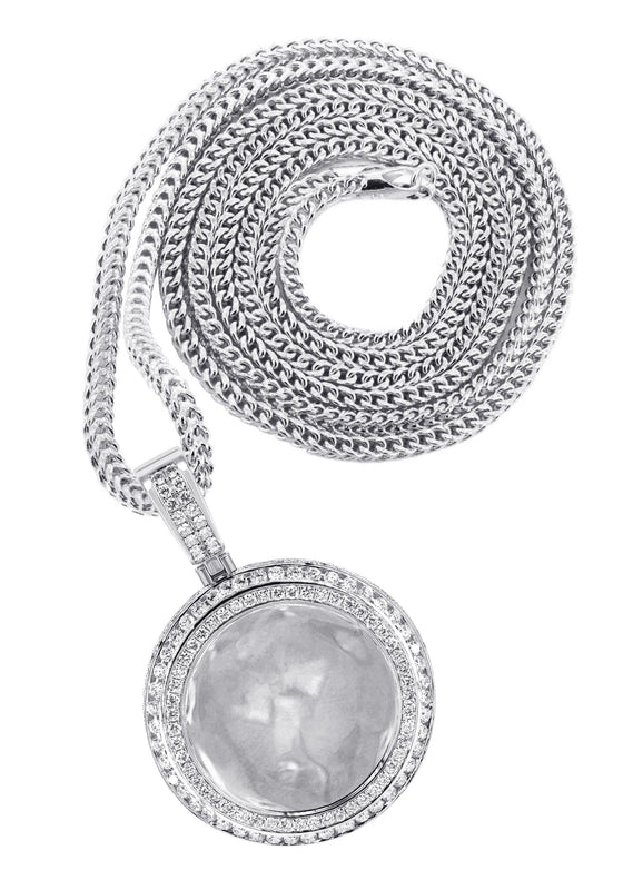 14K White Gold Diamond Round Picture Pendant Necklace | 4.25 Carats | Appx. 21 Grams