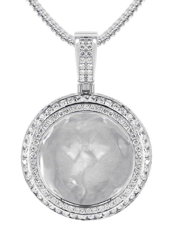 14K White Gold Diamond Round Picture Pendant Necklace | 4.25 Carats | Appx. 21 Grams