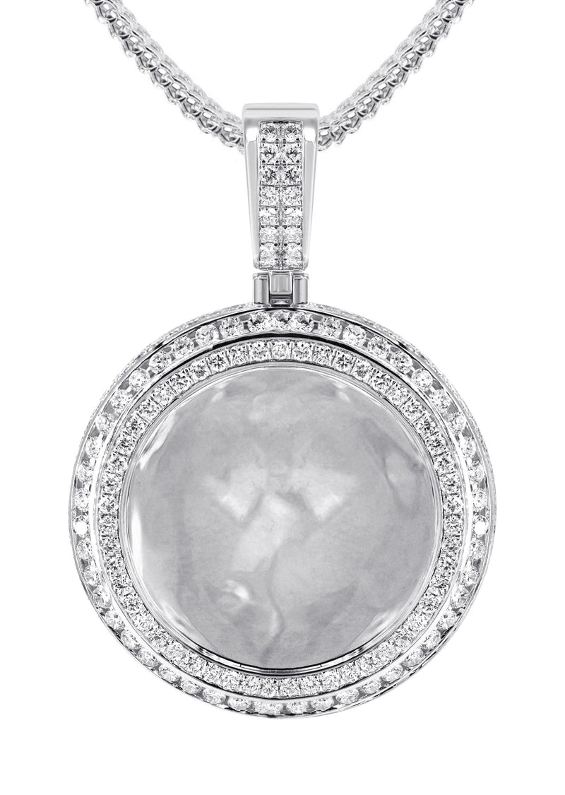 14K White Gold Diamond Round Picture Pendant Necklace | 4.25 Carats | Appx. 21 Grams