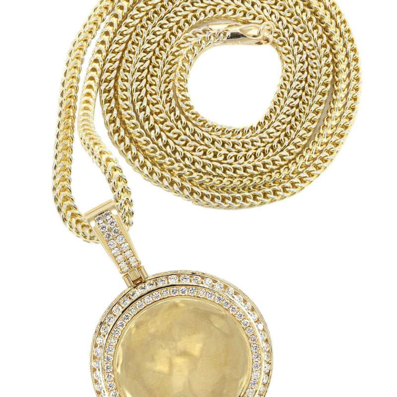 14K Yellow Gold Diamond Round Picture Pendant Necklace | 4.25 Carats | Appx. 21 Grams