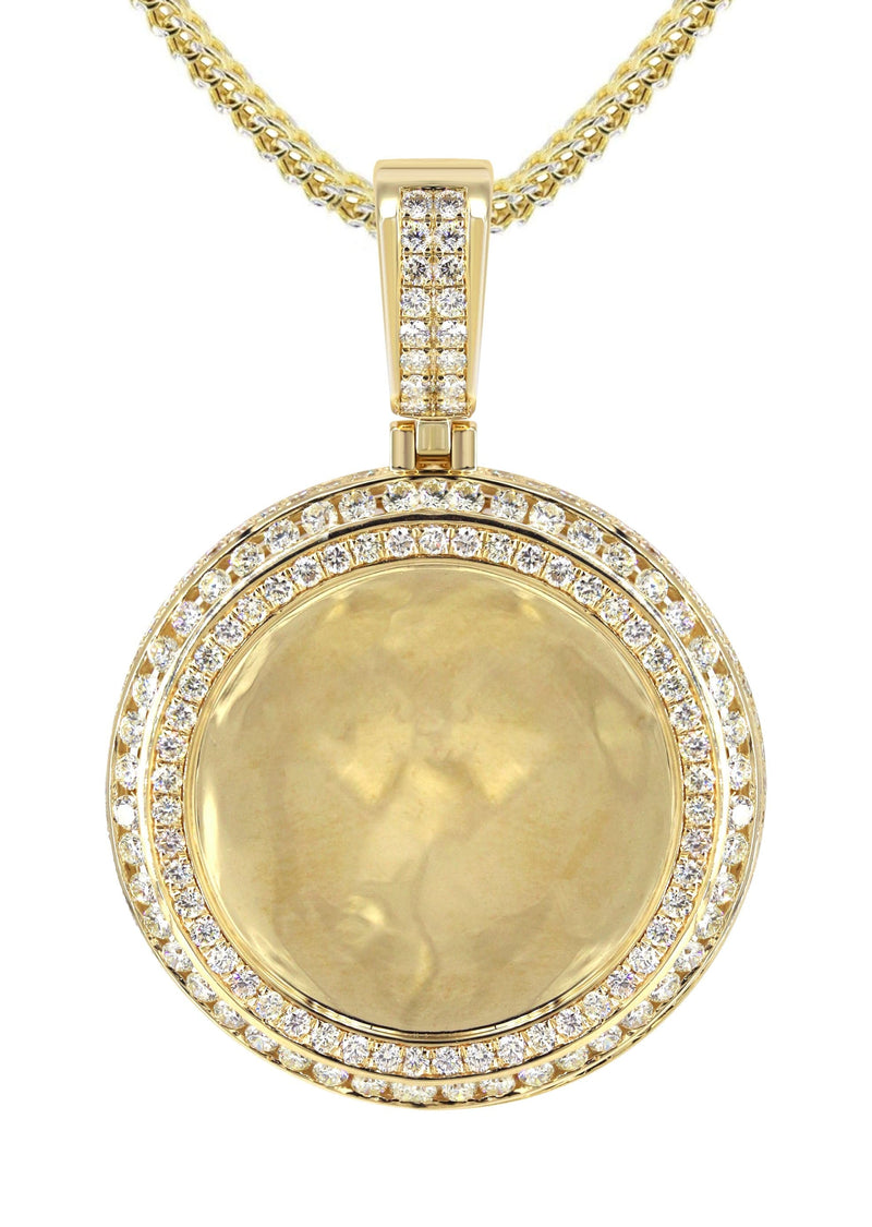 14K Yellow Gold Diamond Round Picture Pendant Necklace | 4.25 Carats | Appx. 21 Grams