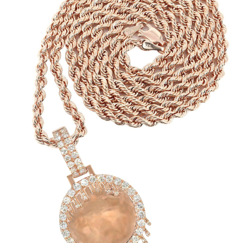 14K Rose Gold Diamond Round Drip Picture Pendant Necklace | 1.4 Carats | Appx. 16 Grams