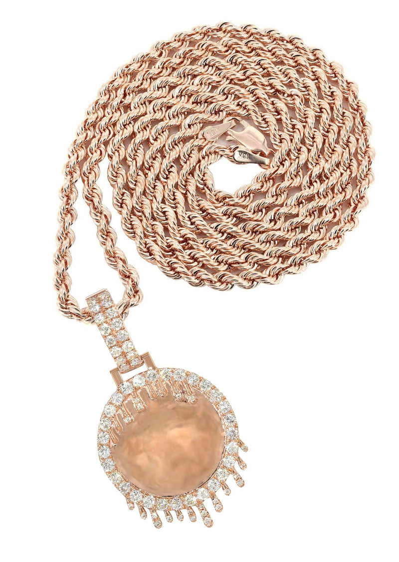 14K Rose Gold Diamond Round Drip Picture Pendant Necklace | 1.4 Carats | Appx. 16 Grams