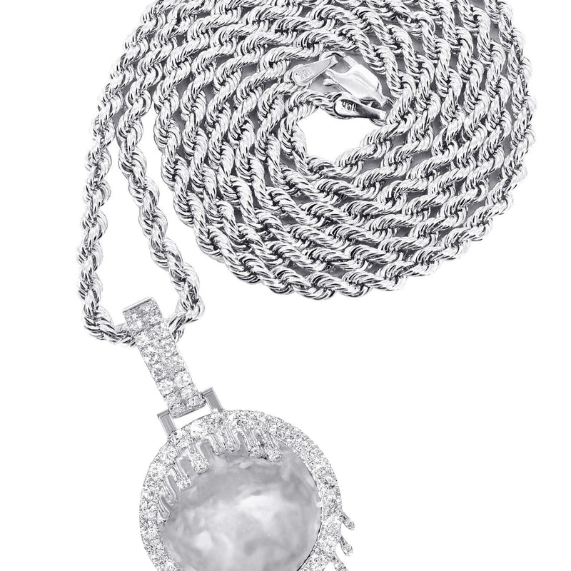 14K White Gold Diamond Round Drip Picture Pendant Necklace | 1.4 Carats | Appx. 16 Grams
