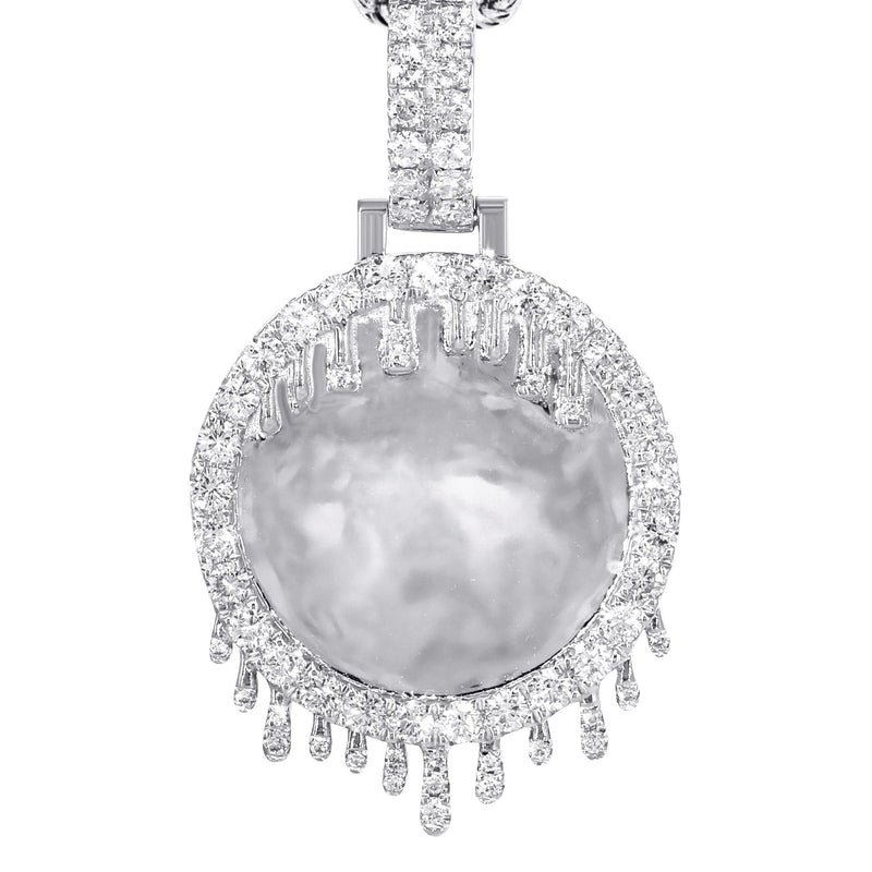 14K White Gold Diamond Round Drip Picture Pendant Necklace | 1.4 Carats | Appx. 16 Grams