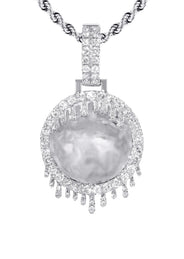 14K White Gold Diamond Round Drip Picture Pendant Necklace | 1.4 Carats | Appx. 16 Grams