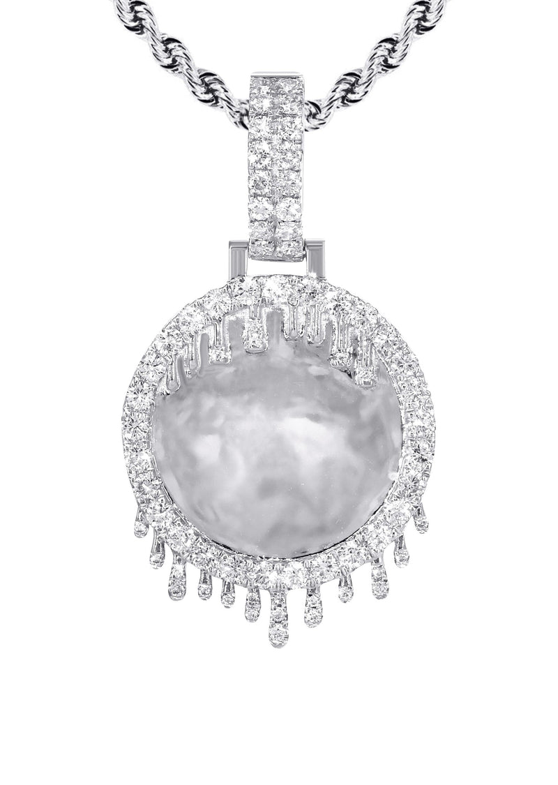 14K White Gold Diamond Round Drip Picture Pendant Necklace | 1.4 Carats | Appx. 16 Grams