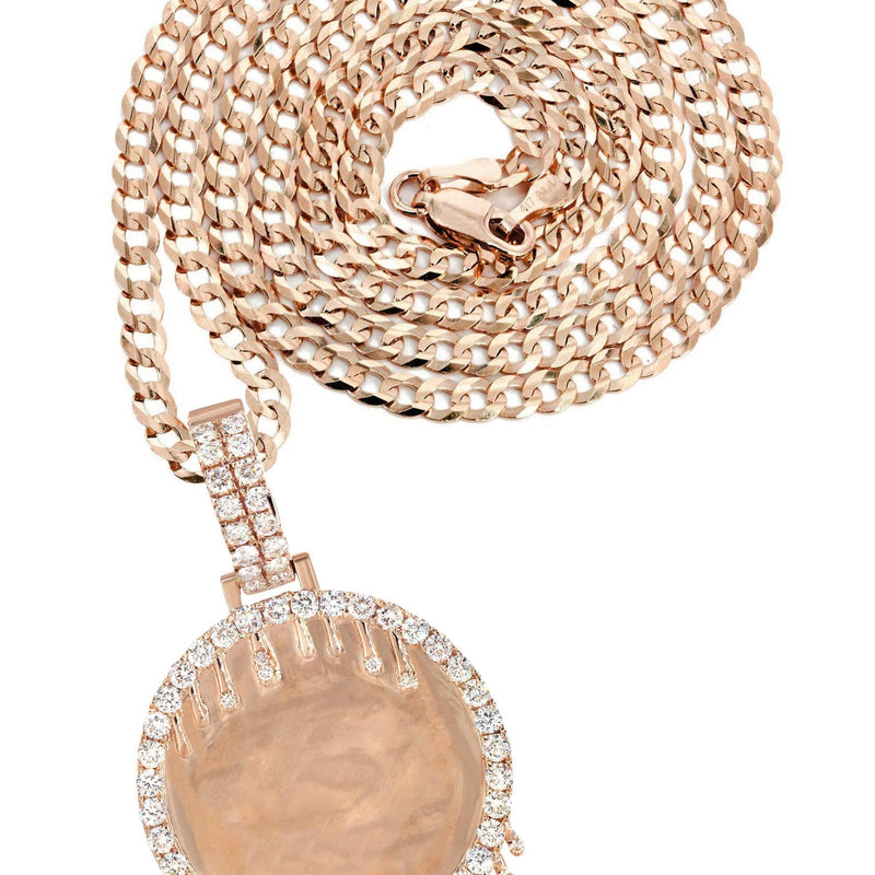 14K Rose Gold Diamond Round Drip Picture Pendant Necklace | 2.5 Carats | Appx. 21.4 Grams