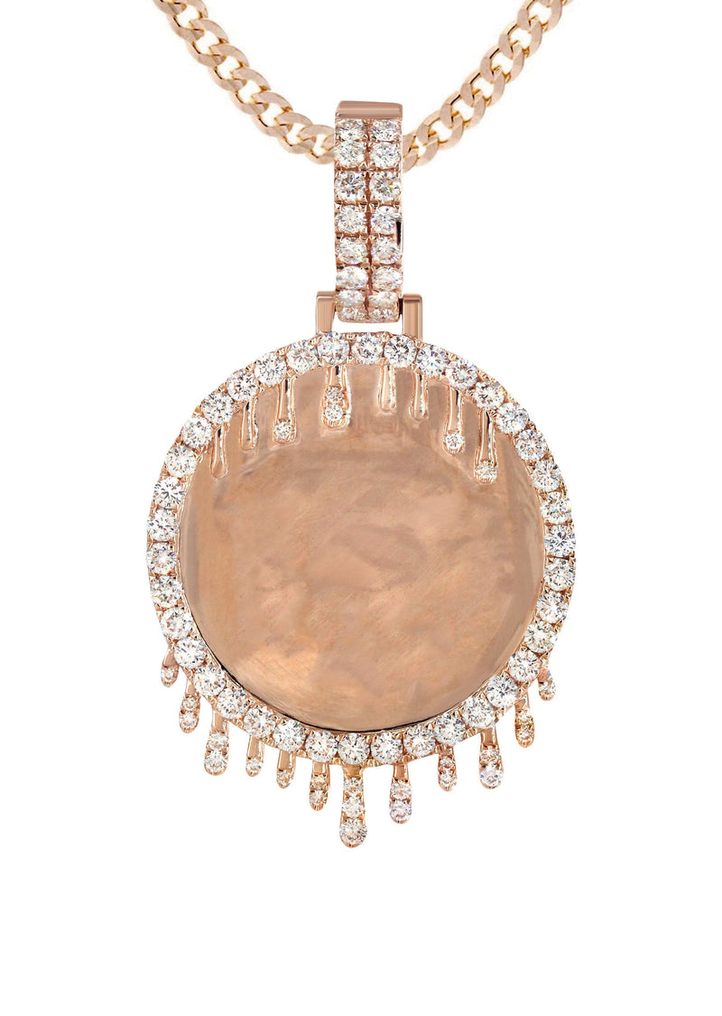 14K Rose Gold Diamond Round Drip Picture Pendant Necklace | 2.5 Carats | Appx. 21.4 Grams