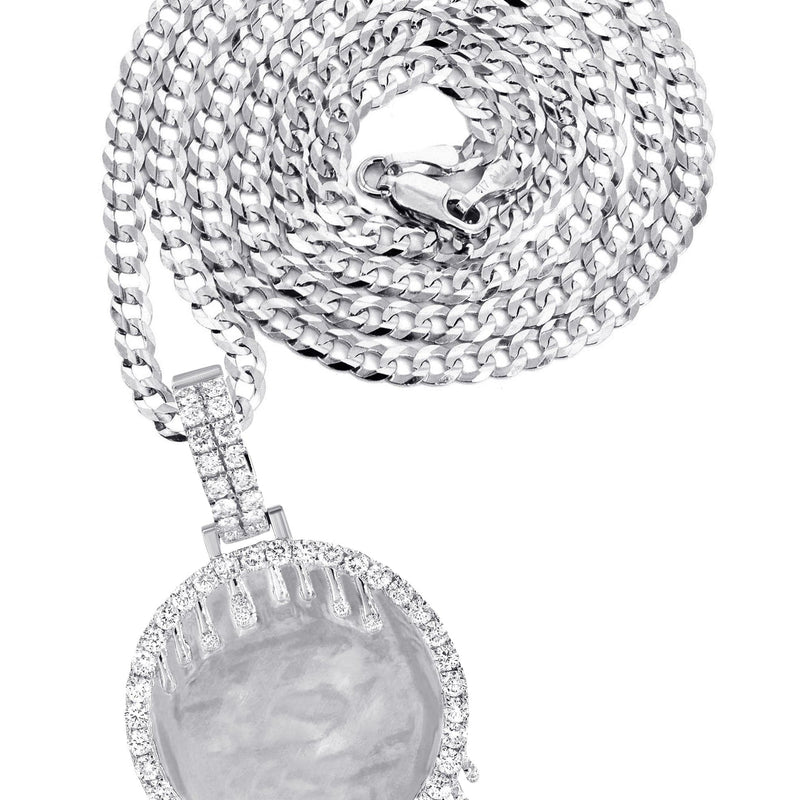 14K White Gold Diamond Round Drip Picture Pendant Necklace | 2.5 Carats | Appx. 21.9 Grams