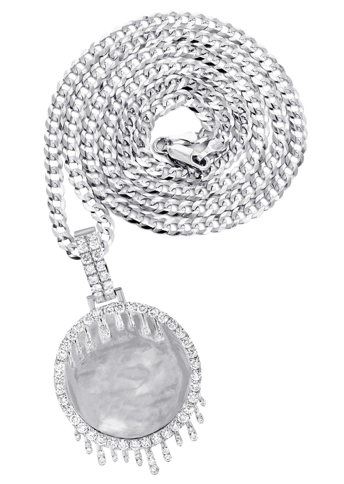 14K White Gold Diamond Round Drip Picture Pendant Necklace | 2.5 Carats | Appx. 21.9 Grams