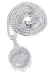 14K White Gold Diamond Round Drip Picture Pendant Necklace | 2.5 Carats | Appx. 21.9 Grams