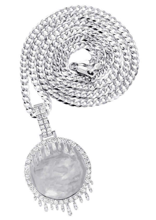 14K White Gold Diamond Round Drip Picture Pendant Necklace | 2.5 Carats | Appx. 21.9 Grams