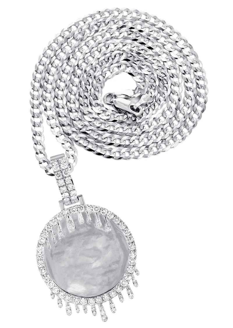 14K White Gold Diamond Round Drip Picture Pendant Necklace | 2.5 Carats | Appx. 21.9 Grams
