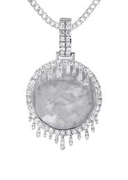 14K White Gold Diamond Round Drip Picture Pendant Necklace | 2.5 Carats | Appx. 21.9 Grams