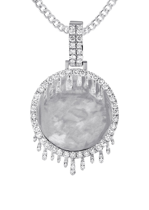 14K White Gold Diamond Round Drip Picture Pendant Necklace | 2.5 Carats | Appx. 21.9 Grams