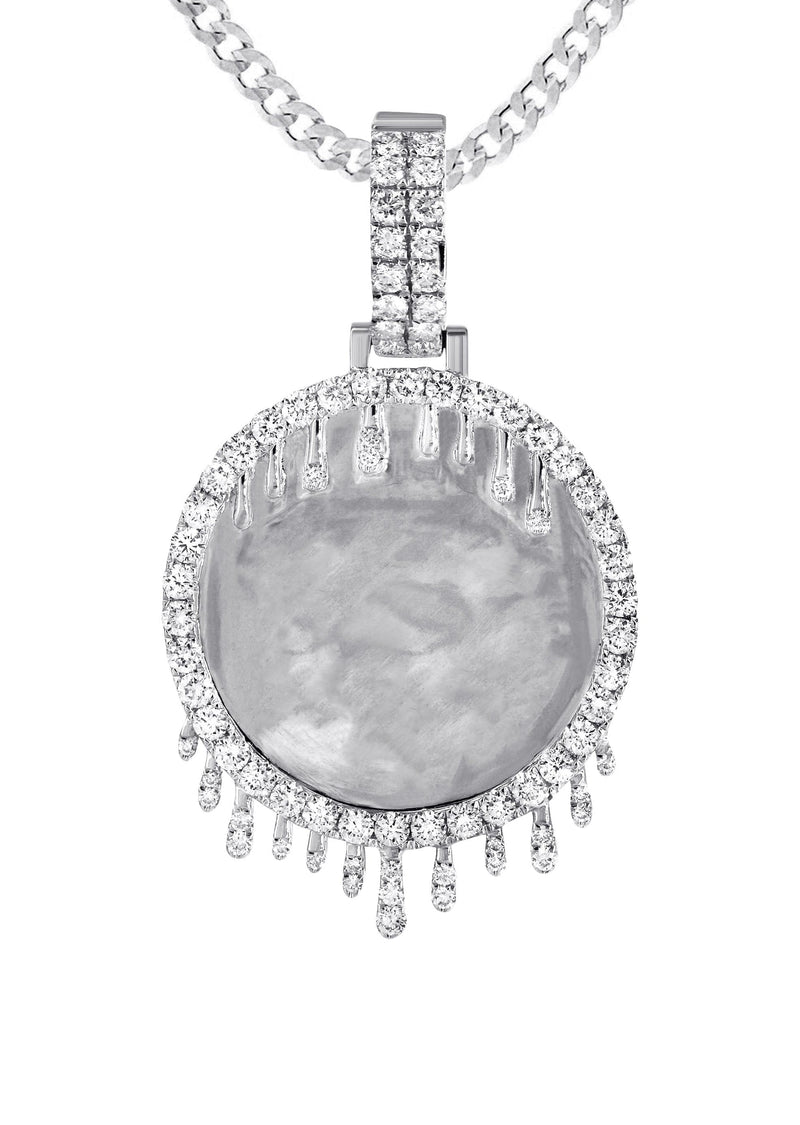 14K White Gold Diamond Round Drip Picture Pendant Necklace | 2.5 Carats | Appx. 21.9 Grams