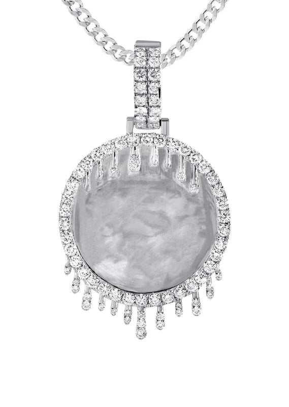 14K White Gold Diamond Round Drip Picture Pendant Necklace | 2.5 Carats | Appx. 21.9 Grams