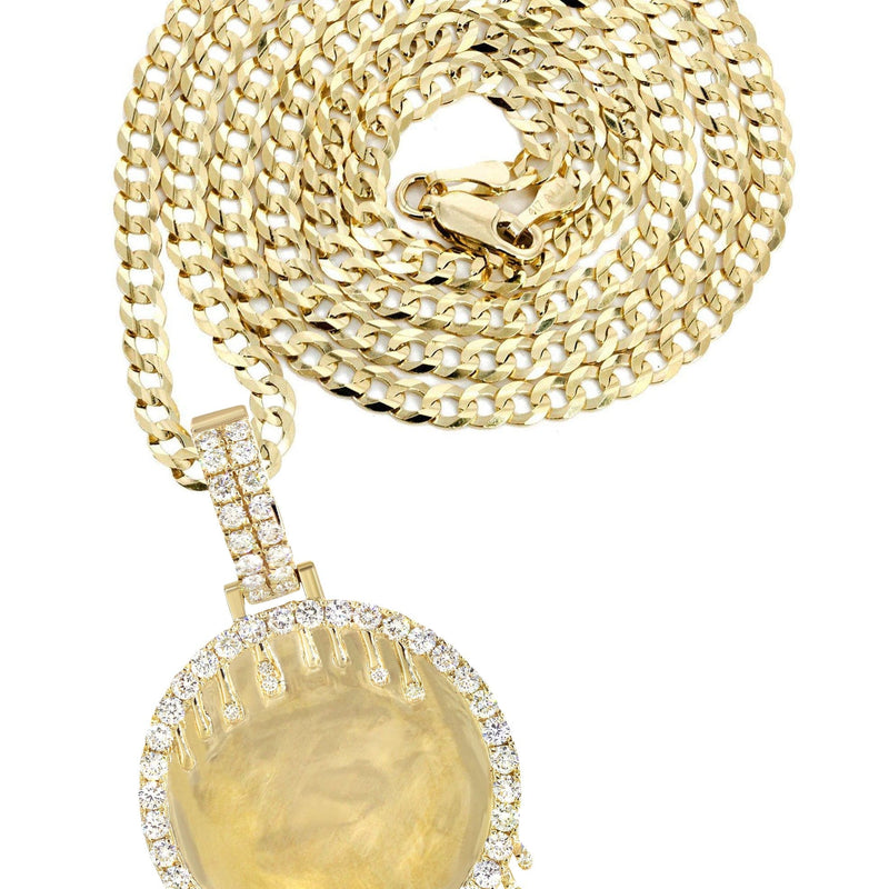 14K Yellow Gold Diamond Round Drip Picture Pendant Necklace | 2.5 Carats | Appx. 21.9 Grams