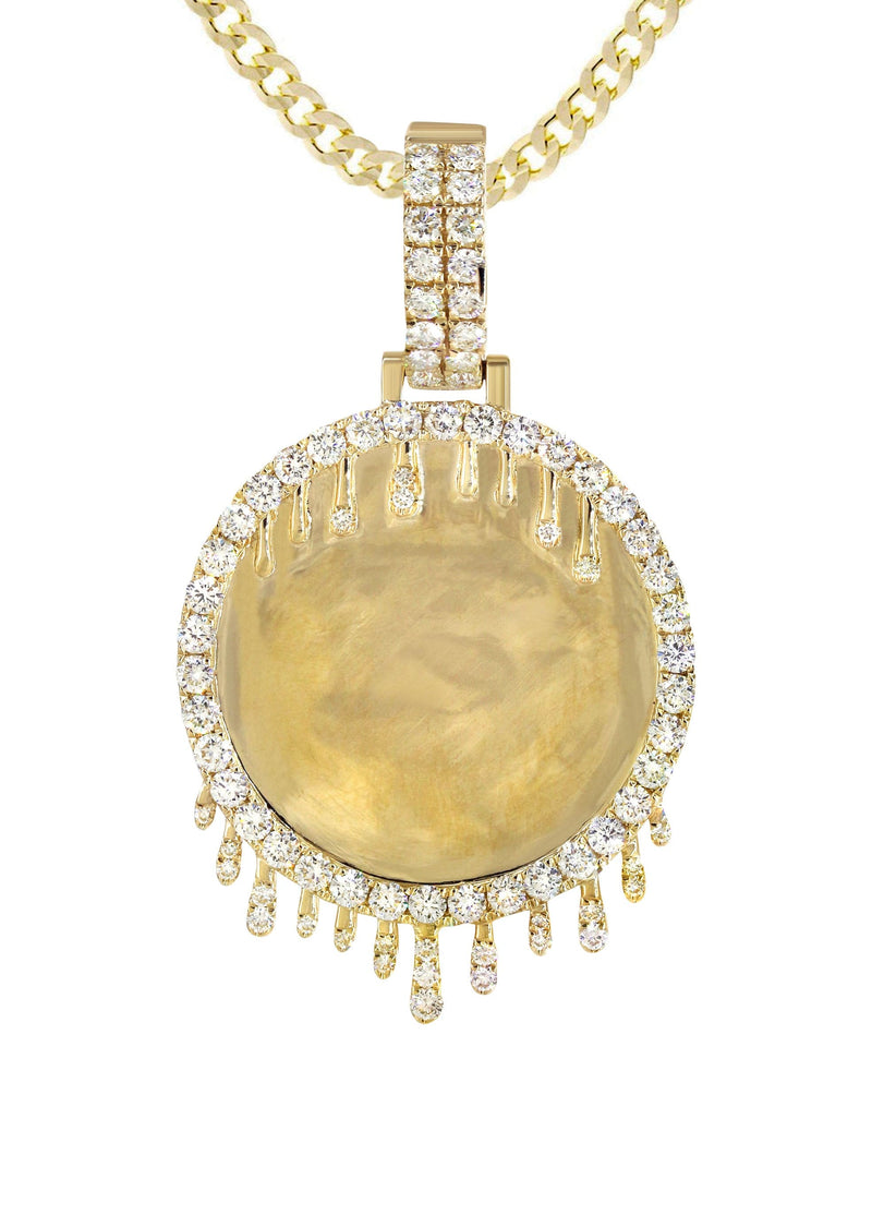 14K Yellow Gold Diamond Round Drip Picture Pendant Necklace | 2.5 Carats | Appx. 21.9 Grams