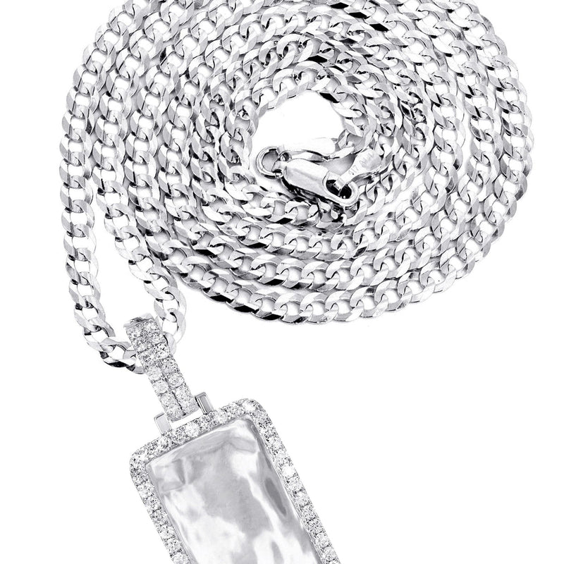 14K White Gold Diamond Dog Tag Picture Pendant Necklace | 1.35 Carats | Appx. 16 Grams