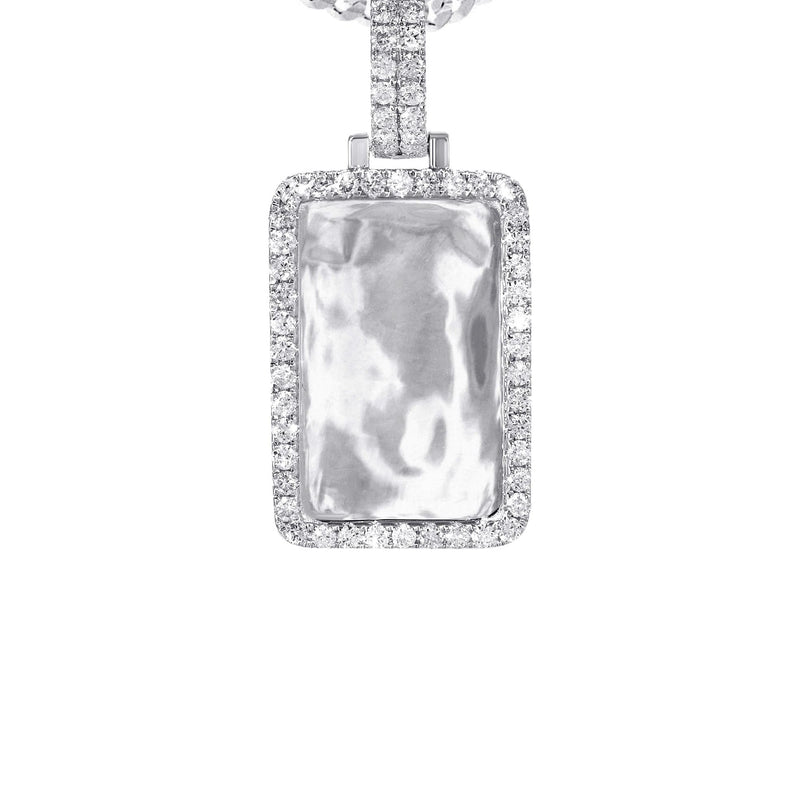 14K White Gold Diamond Dog Tag Picture Pendant Necklace | 1.35 Carats | Appx. 16 Grams