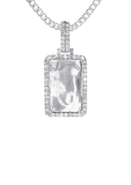 14K White Gold Diamond Dog Tag Picture Pendant Necklace | 1.35 Carats | Appx. 16 Grams