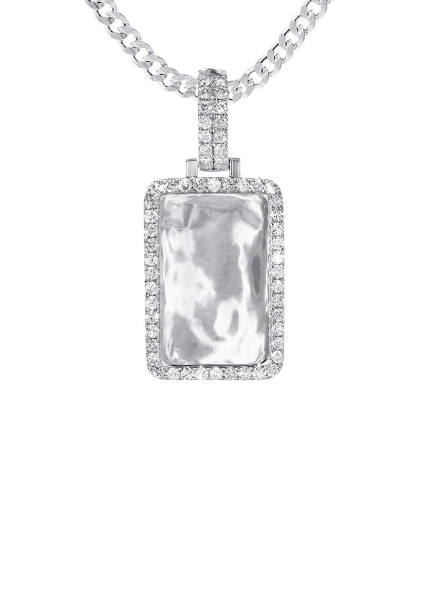 14K White Gold Diamond Dog Tag Picture Pendant Necklace | 1.35 Carats | Appx. 16 Grams