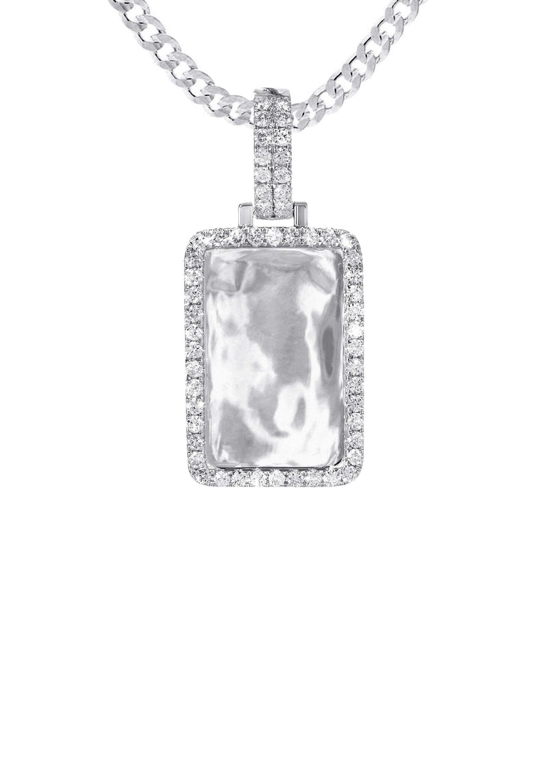 14K White Gold Diamond Dog Tag Picture Pendant Necklace | 1.35 Carats | Appx. 16 Grams