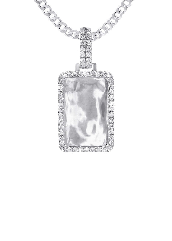 14K White Gold Diamond Dog Tag Picture Pendant Necklace | 1.35 Carats | Appx. 16 Grams