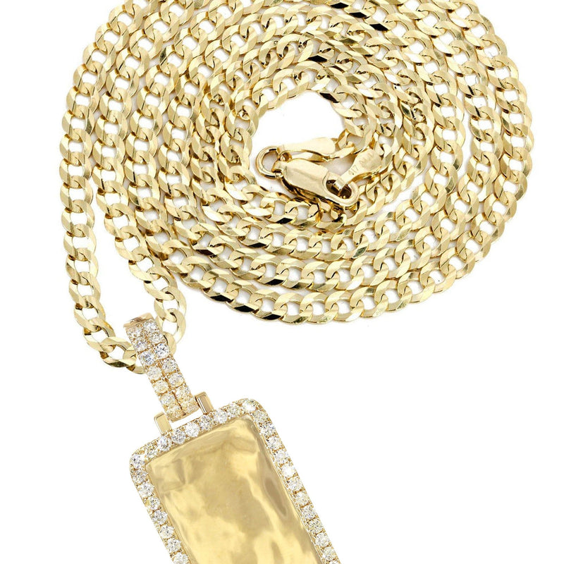 14K Yellow Gold Diamond Dog Tag Picture Pendant Necklace | 1.35 Carats | Appx. 15.8 Grams