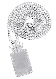 14K White Gold Diamond Crown Dog Tag Picture Pendant Necklace | 1.4 Carats | Appx. 17.2 Grams