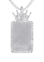 14K White Gold Diamond Crown Dog Tag Picture Pendant Necklace | 1.4 Carats | Appx. 17.2 Grams