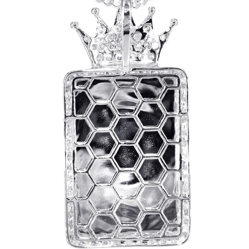 14K White Gold Diamond Crown Dog Tag Picture Pendant Necklace | 1.4 Carats | Appx. 17.2 Grams