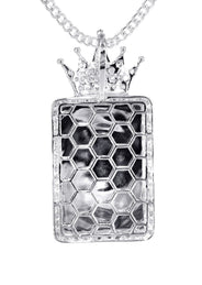 14K White Gold Diamond Crown Dog Tag Picture Pendant Necklace | 1.4 Carats | Appx. 17.2 Grams