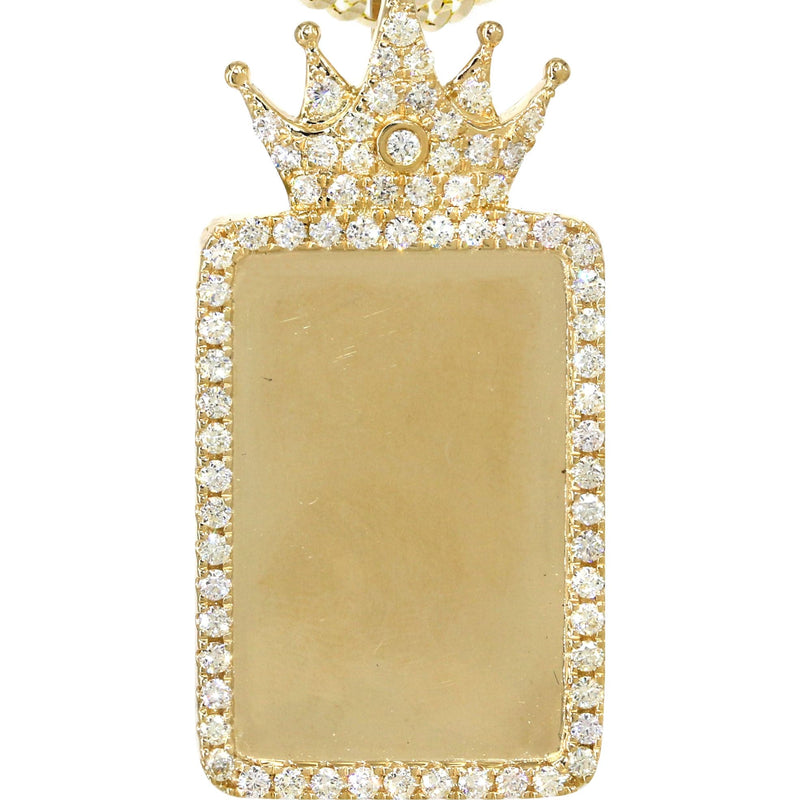 14K Yellow Gold Diamond Crown Dog Tag Picture Pendant Necklace | 1.4 Carats | Appx. 18 Grams
