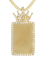 14K Yellow Gold Diamond Crown Dog Tag Picture Pendant Necklace | 1.4 Carats | Appx. 18 Grams