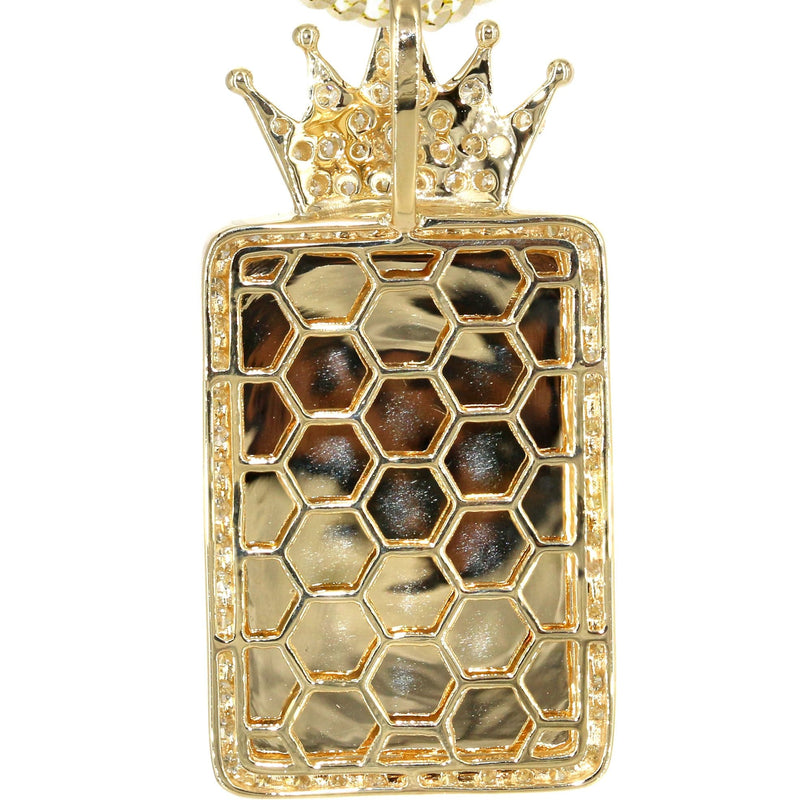 14K Yellow Gold Diamond Crown Dog Tag Picture Pendant Necklace | 1.4 Carats | Appx. 18 Grams