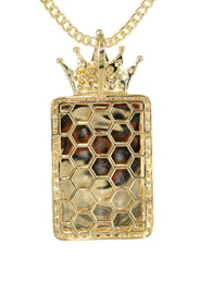 14K Yellow Gold Diamond Crown Dog Tag Picture Pendant Necklace | 1.4 Carats | Appx. 18 Grams